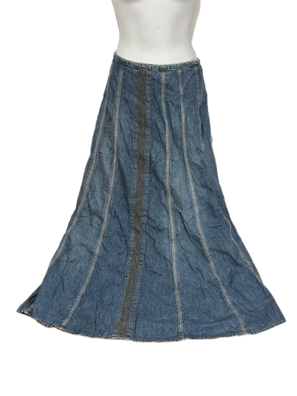 Vintage Y2K Rio Sud Paneled A-Line Denim Maxi Skirt Stitched Pleat Detail 4 / S